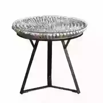 Driftwood & Glass Top Round Lamp Table with Black Metal Base 